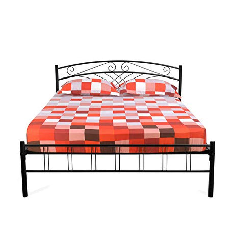 @home By Nilkamal Nimbo Metal Queen Size Bed Without Storage (Matte Finish, Black) | 1 Year Warranty