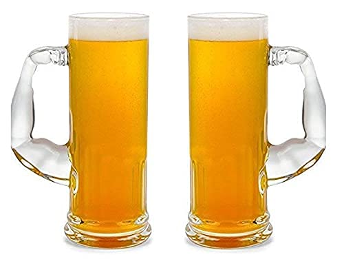 Air Son Muscle Beer Glass Large Glass Muscle Beer Mug Muscle Beer Mug Solid Heavy Base Clear Drinking Glass Beer Mug 600 ml 2 pcs