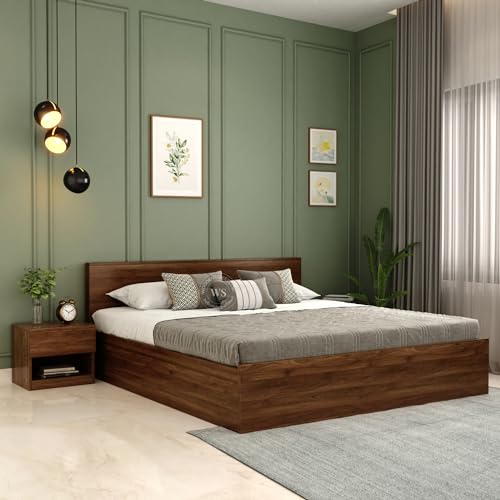 WoodenStreet™ Clemency Wooden Double Size, Queen Size Bed with Box Storage and 1 Year Warranty, Premium Engineered Wood, Columbian Walnut Finish