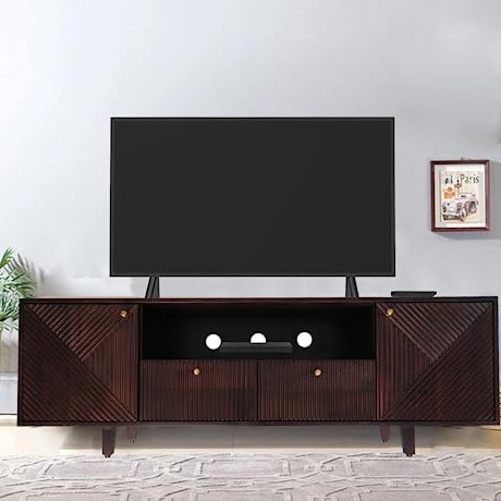 CORSICA DESIGNS | Sloan Mango Wood TV Cabinet | Fluted | Up to 65" TV | 2 Doors + 2 Drawers + 1 Open Shelf | Free Standing Media Console Movable TV Unit | Living Room, Bedroom | Dark Walnut