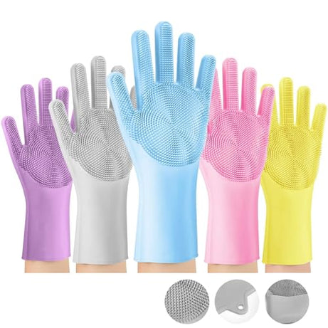 Rylan Gloves Magic Silicone Dish Washing Gloves, Silicon Cleaning Gloves, Silicon Hand Gloves for Kitchen Dishwashing and Pet Grooming, Great for Washing Dish, Car, Bathroom (Multicolour, 1 Pair)