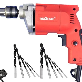 MAGNUM ELECTRIC DRILL MACHINE MED-010A PRO 5 BITS, 500W, FULL COPPER MOTOR, 2800 RPM, Wood & Metal works, 10 millimeters Chuck Size 500-Watt Pistol Grip Drill Machine for Home (MED-010A PRO 5 BITS)