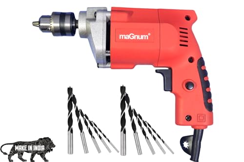 MAGNUM ELECTRIC DRILL MACHINE MED-010A PRO 5 BITS, 500W, FULL COPPER MOTOR, 2800 RPM, Wood & Metal works, 10 millimeters Chuck Size 500-Watt Pistol Grip Drill Machine for Home (MED-010A PRO 5 BITS)