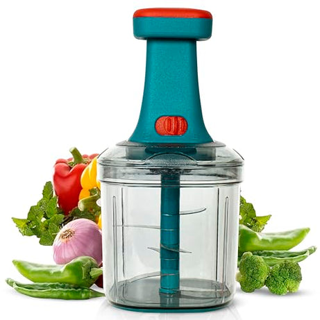 Rylan Manual Hand Press Push Chopper with 6 Blades for Effortless Chopping Vegetables&Fruits (Assorted, 1000 Ml, Plastic), 1 Watts