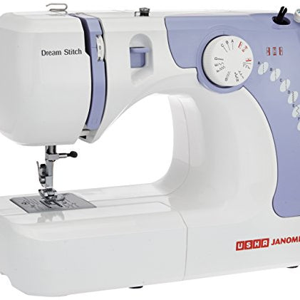 Usha Janome Dream Stitch Automatic Zig-Zag Electric Sewing Machine || 7 Built-In-Stitches || 14 Stitch Function (White & Blue)with complementary Sewing Lessons in Nine languages