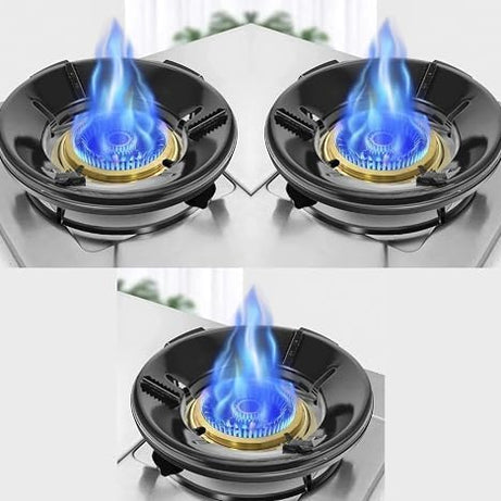 SKYLACEBlack Gas Stove Burner Flame Saver Windproof Portable Stove Protector & Washable Stand Windshield Buckle Temperature Burning Gas Chula Energy Saver Stand (Pack of 03)