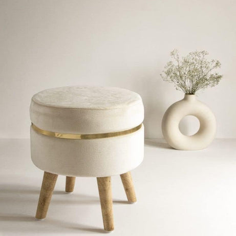 ETIQUETTE ART Pouffes Sitting Stool for Living Room, Office Stool Puffy Wooden Ottoman Stools, Pouffe Footstool, Pouf for Office Home Decoration & Dressing Table (Off-White)