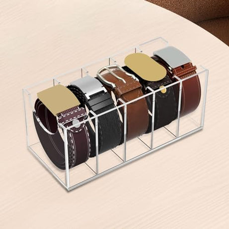 ATORSE® Belt Organizer Clear Wardrobe Home Belt Rack for Cosmetics Bracelets Watches 5 Compartments