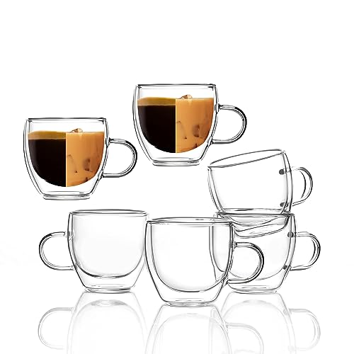 BHRSOKZ Borosilicate Insulated Double Walled Glass Coffee/Espresso/Latte/Tea Cups/Mugs, Heat Resistant, Pack of (80ML, 6)