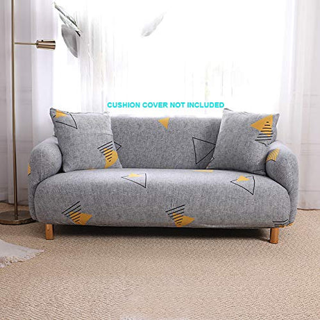 House of Quirk Universal Polyester Blend Flexible Stretch Double Seater Sofa Cover (Grey/Yellow Triangle)