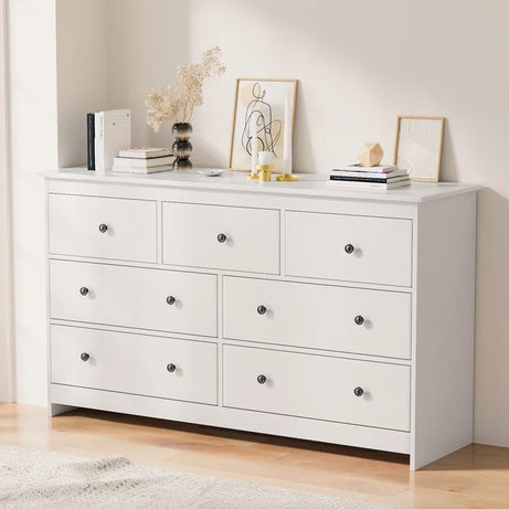 Chestify Furniture 7-Drawers Solid MDF Wood Chest of Drawers Sideboard Cabinet for Stylish Living Rooms and Bedrooms. Ideal Home Storage Solution & Decor Accent (Marcel, White)