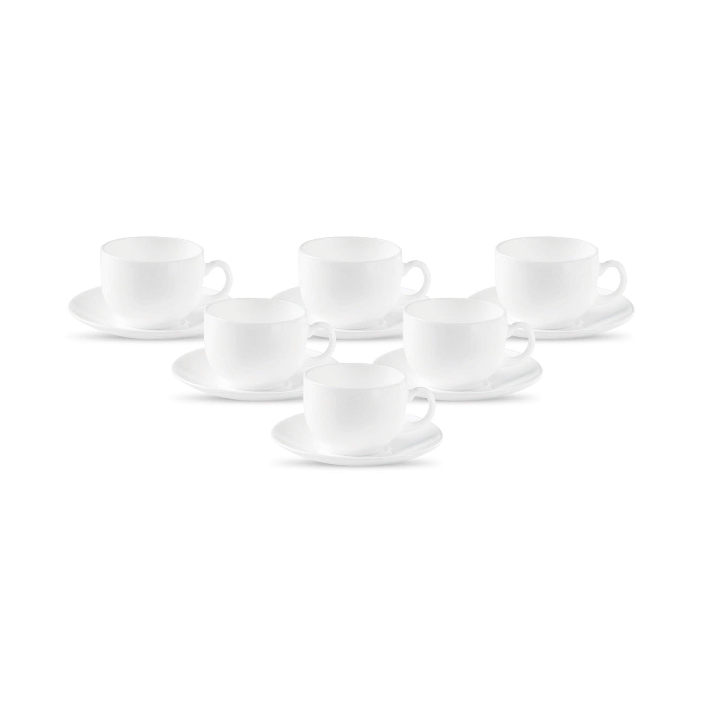 La Opala Glass Cup and Saucer - 6 Pieces, White