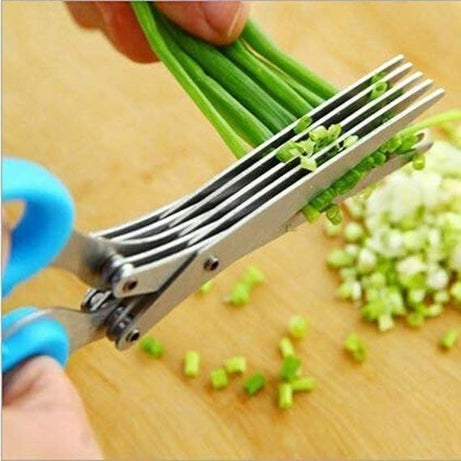 SHREE HANS CREATION 5 Blades Scissors Stainless Steel Peelers Chopping Shear for Cutting for Kitchen, Paper Food Salad Herb Spices Cooking Tools Vegetable Cutter with Cleaning Brush (Color Multi)