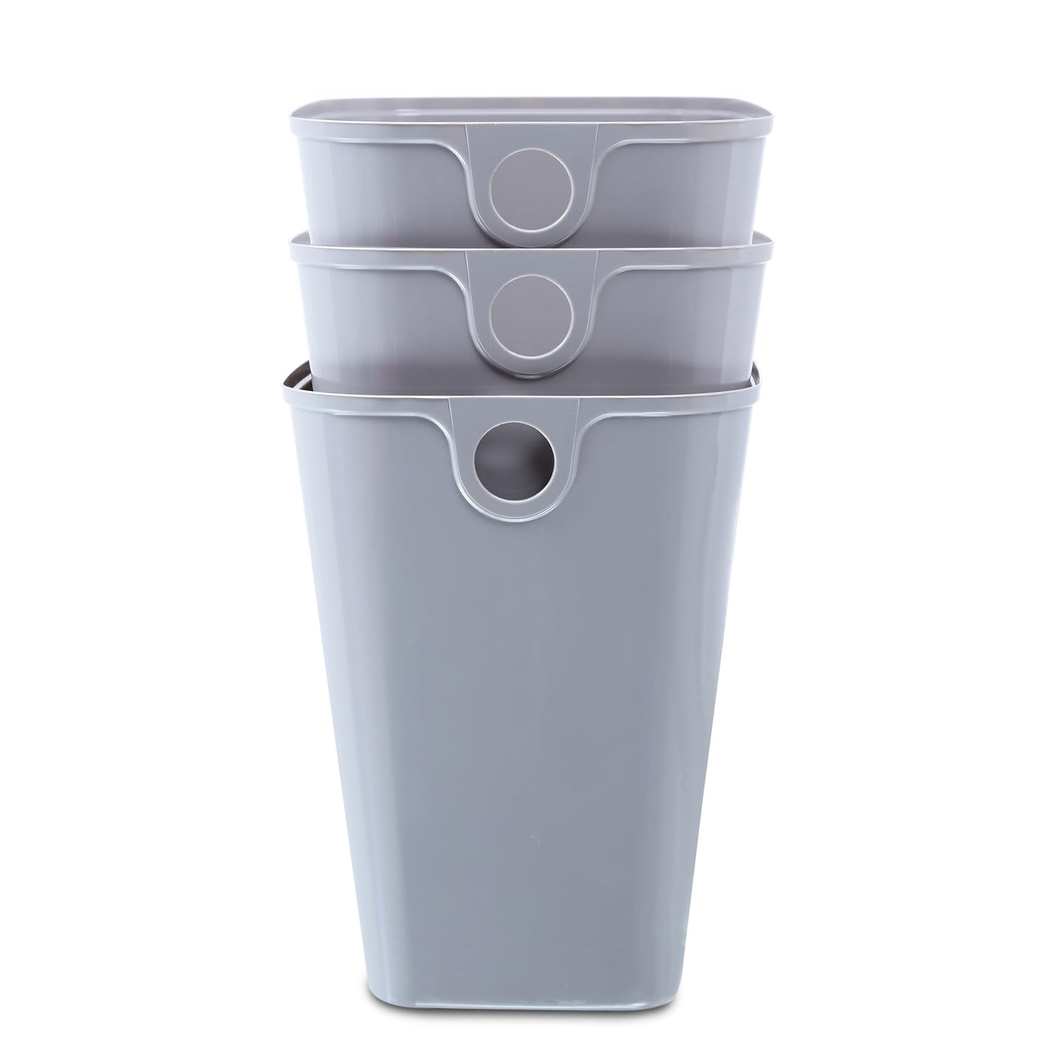 COMET Plastic Open Top Waste Bin/Waste Paper Basket (7L) | Set Of 3 | Suitable For Home, Office etc.|Strong and Durable Virgin Plastic Dustbin| 24cm x 19cm x 25cm |Grey (Grey Set of 3)