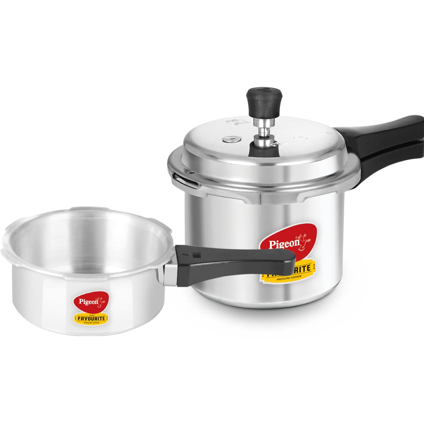 Pigeon by Stovekraft Mini Combi Aluminium Pressure Outer Lid Cooker Set, 2 and 3 Litres with Common Lid (12610) - Silver