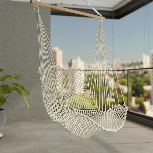 Lifelong Chairs for Home Handmade Jhula with Premium White Cotton Rope - Swing for Adults & Kids, Suitable for Living Room, Indoor/Outdoor Relaxation