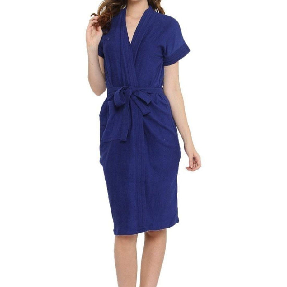 ELEVANTO Premium Collection Half Sleeve Terry Cotton Bathrobe-Free Size(Royal Blue)(Free Size)