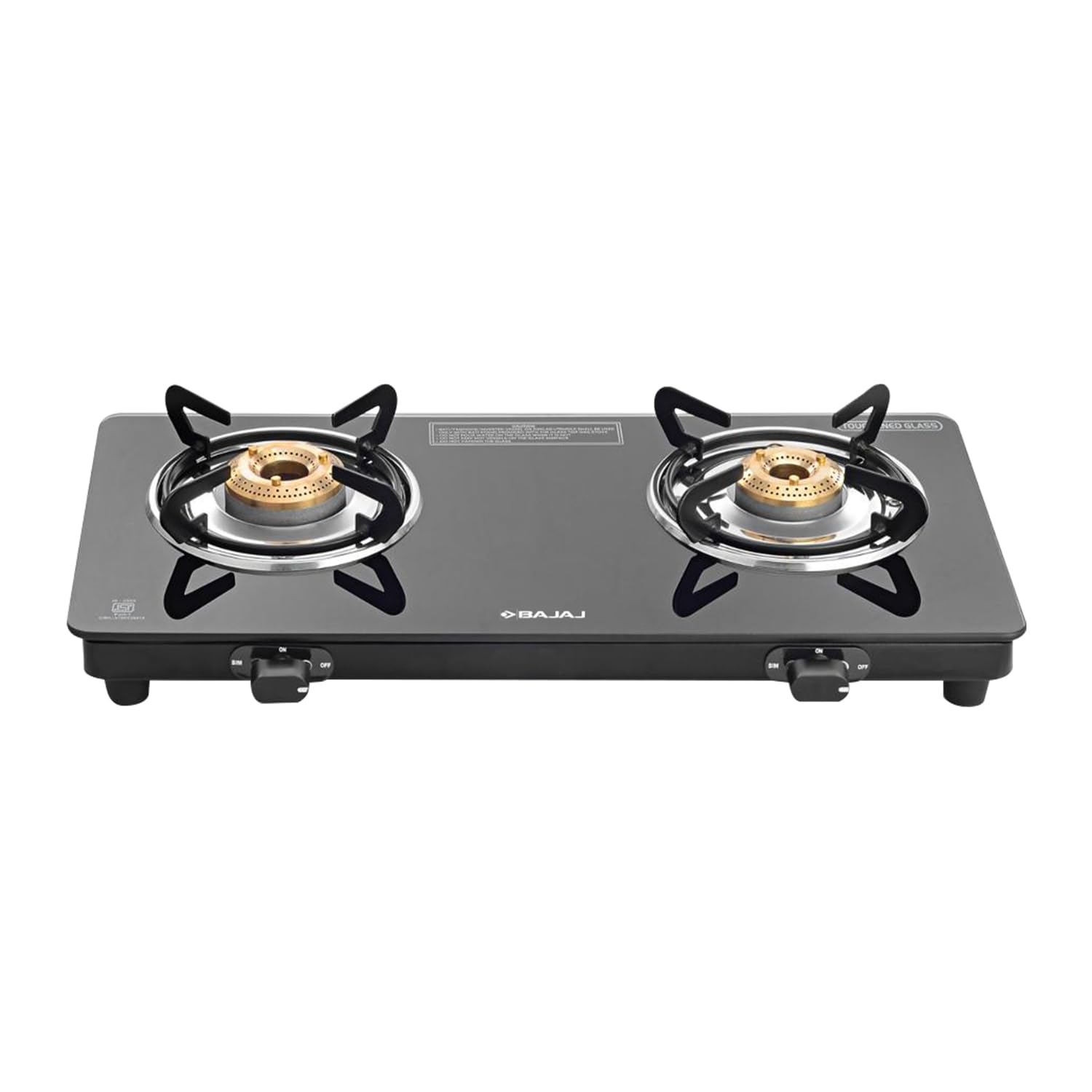 Bajaj Ucx 2 Burner Slim Glass Top Gas Stove|Slim Frame Glass Cooktop| 2-Brass Burners| 360 Degree Swivel Nozzle| Stainless Steel Drip Tray| Black, Open