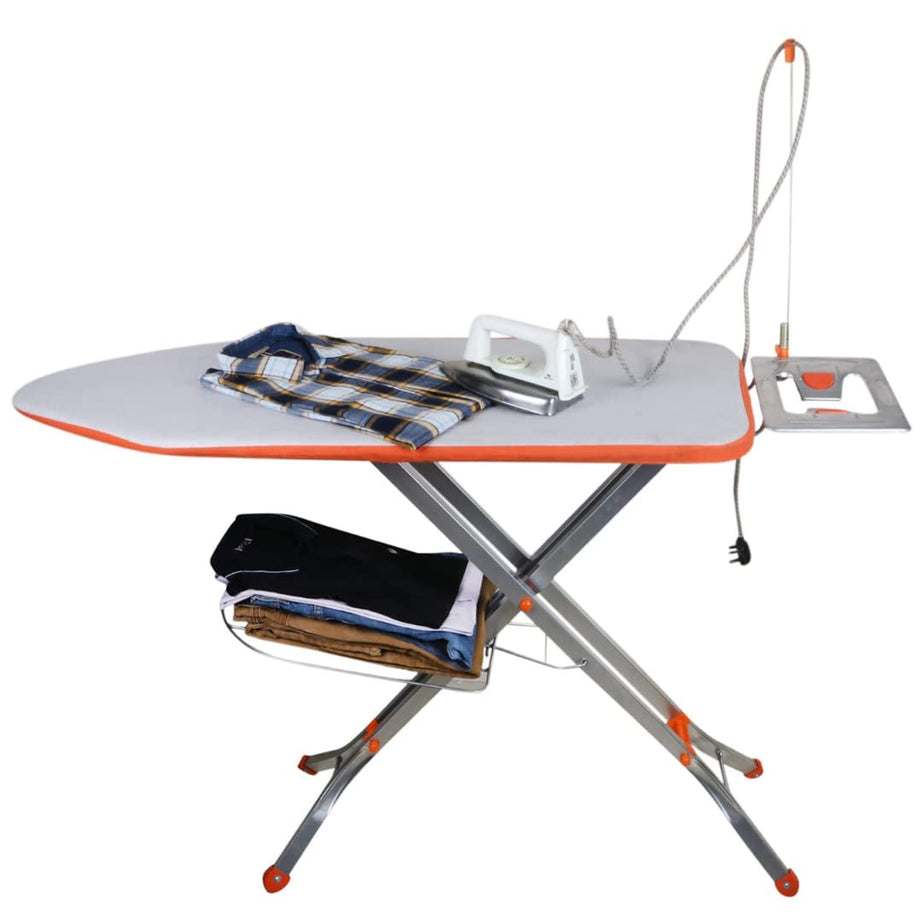 Homace Deluxe Ironing Board with Press Holder, Fold-able & Height Adjustable/Ironing Board with Multi-Function Ironing Table/Ironing Board Covers with Foam pad (Aluminised Cloth Cover), Orange/Silver