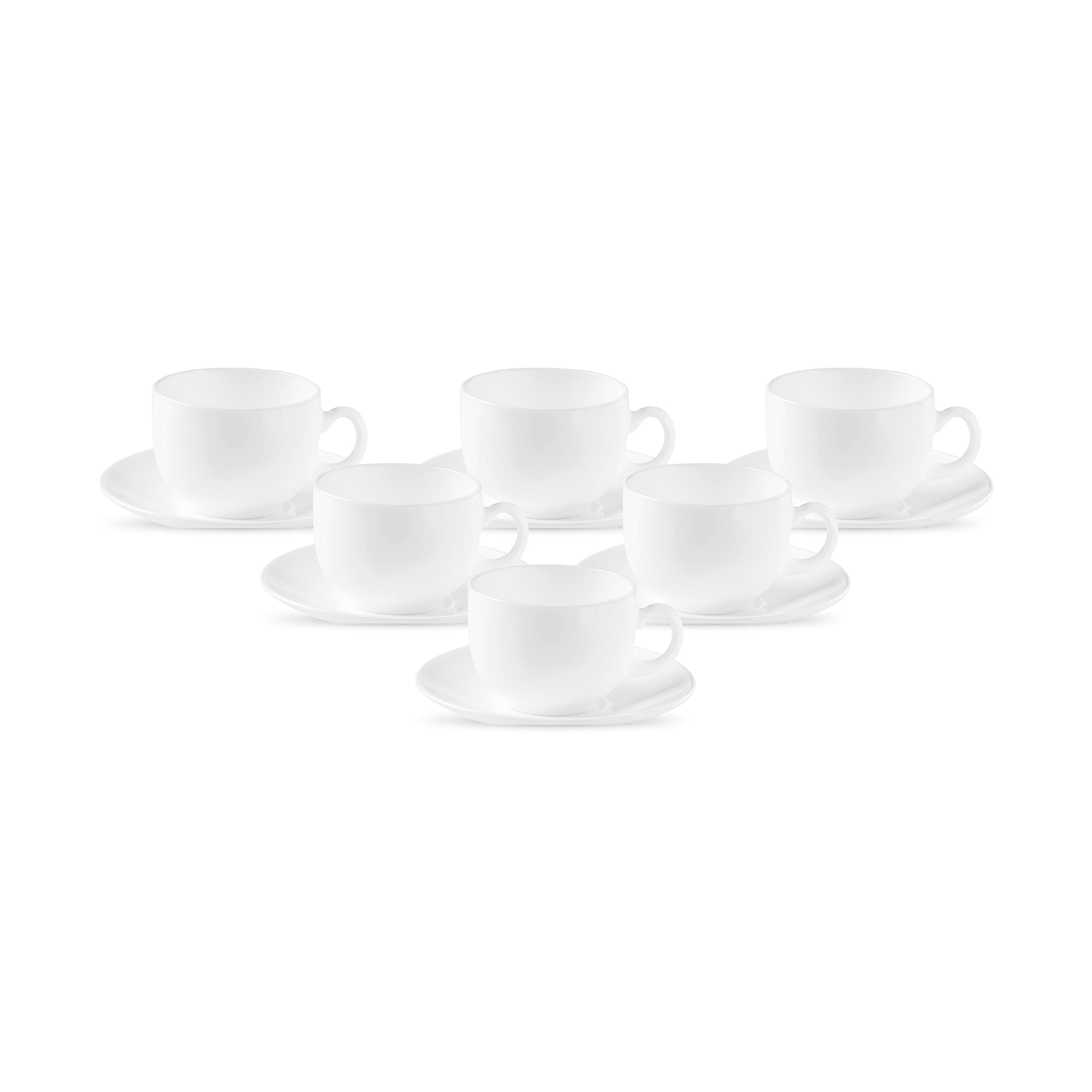 La Opala Diva, Opal Glass Crockery | Cup & Saucer Iris Regular, Set of 12 | Plain White, 160 ml | for Tea & Coffee | Microwave Safe | 100% Vegetarian | Extra Strong | Super Light | Super White