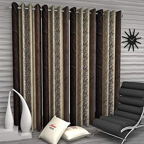 Home Sizzler Abstract 4 Piece Eyelet Polyester Door Curtain Set - 7ft, Brown (46 x 84 IN)