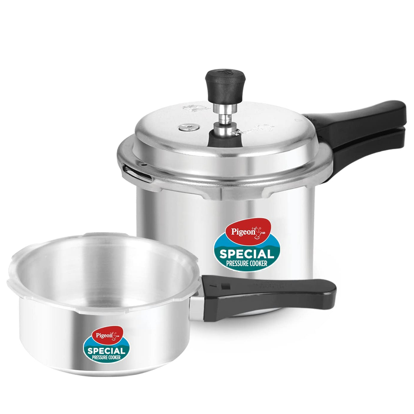 Pigeon by Stovekraft 12708 Aluminium Pressure Cooker Combo, Outer Lid, Without Induction Base (2 litre and 3 litre, Silver)