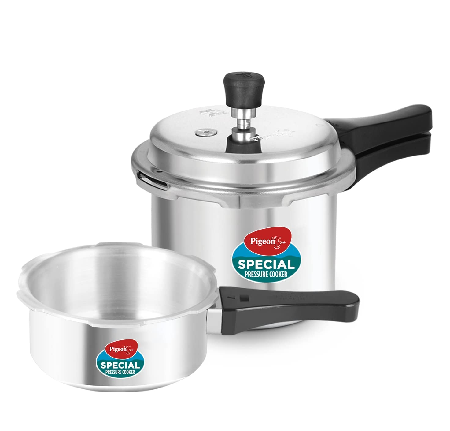 Pigeon by Stovekraft 12708 Aluminium Pressure Cooker Combo, Outer Lid, Without Induction Base (2 litre and 3 litre, Silver)