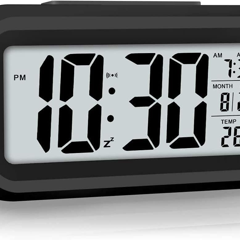 Alarm clock, digital clock, table clock for Students, watch timer for study, Home, Office, Bedroom, kitchen, loud desk alarm clocks for heavy sleepers with Automatic Sensor, Time, Date & Temperature