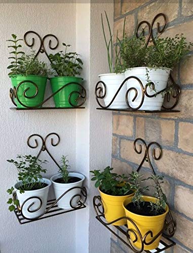 Crafties Art Indoor & Outdoor Wall Mounted Metal Plant Stand/Flower Pots Shelf For Balcony, Living Room & Garden | Gamla Stand/Planter Stand/Flower Pot Holder Shelf (Pack of 2)