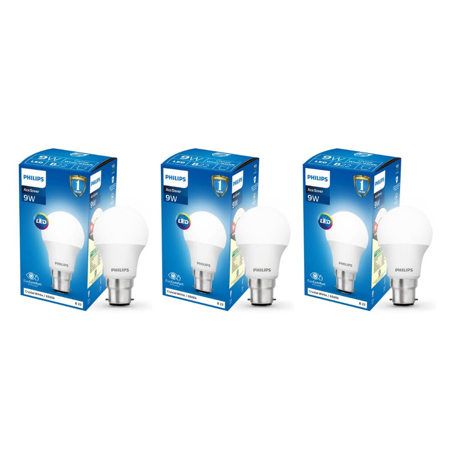 Philips 9-Watts Multipack B22 LED Cool Day White LED Bulb, Pack of 3, (Ace Saver)