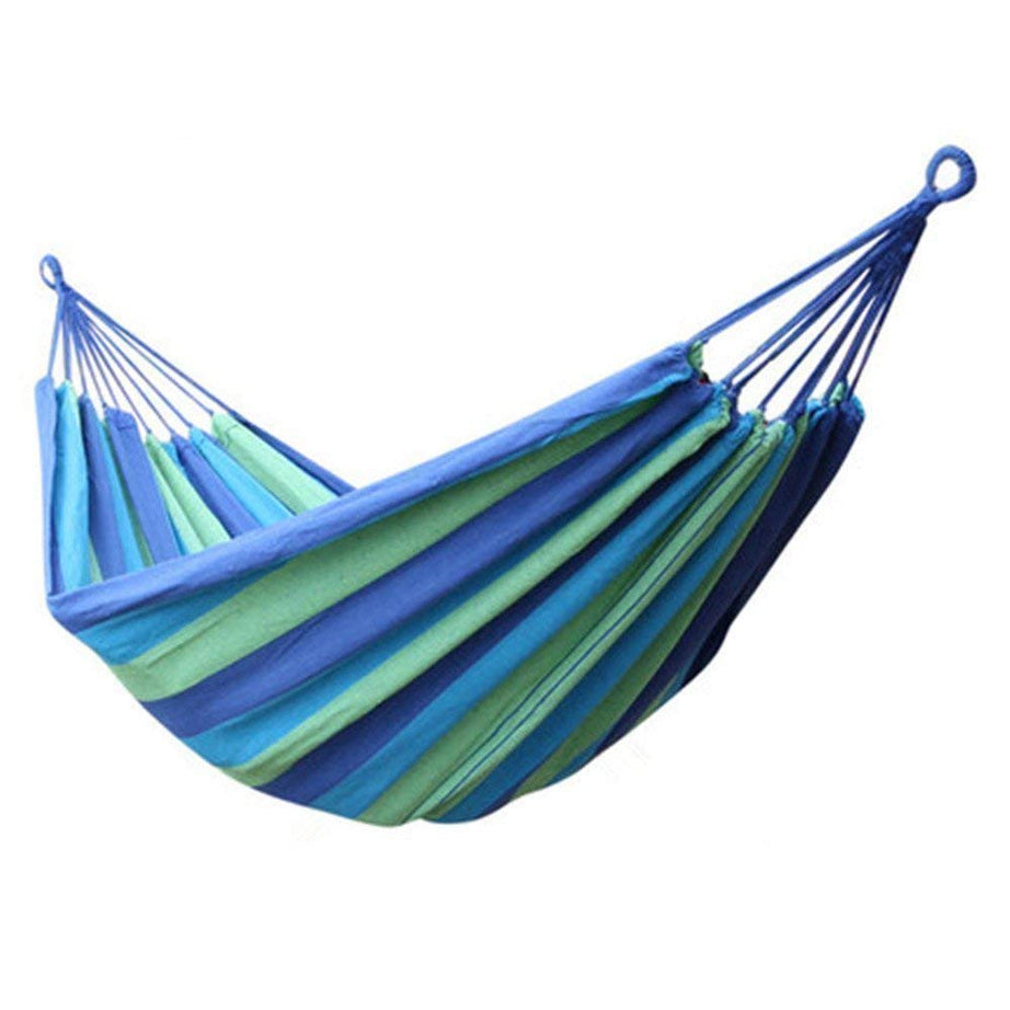 we3 hammocks Camping Canvas Fabric Portable Garden Hammocks Striped Ultralight Outdoor Beach Swing Bed with Strong Rope (280/80blue)