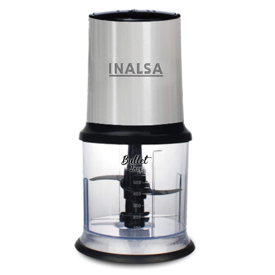 INALSA Electric Chopper for Kitchen With 450 Watts Pure Copper Motor 2 Speed Option|Chop, Mince, Puree, Dice|Twin Blade Technology|900 ml Capacity|One Touch Operation,Long Power Cord-Bullet Inox