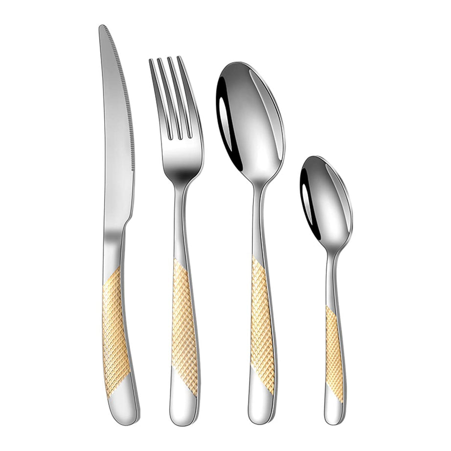 Ginoya Brothers Cutlery Set Stainless Steel Flatware Mirror Polished Tableware Eating Utensils Set for Kitchen, Restaurant, Include Knife,Fork, Small Spoon,Big Spoon,Dishwasher Safe. (4, SILVAR)