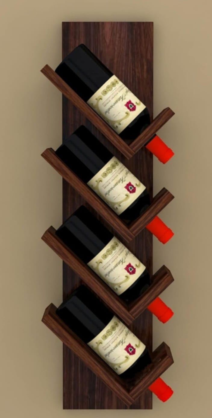 The Wooden Beer Bottle Holder Acacia Wood Wall Mounted 4 Wine Bottle Holder Shelves Rack for Home Solid Wooden Bottles Storage Furniture Hotels and Bar.