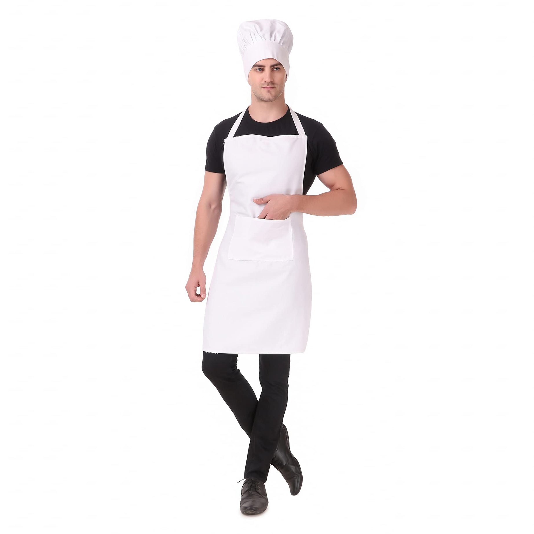 KODENIPR CLUB Kitchen apron with cap for women/men chef apron cap/apron and cap set (White).