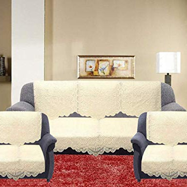 Kuber Industries Floral Sofa Cover 5 Seater|Cotton Sofa Cover 3 Seater and 2 Seater|Full Cover Set for Couch Seat|Pack of 6 (Cream)