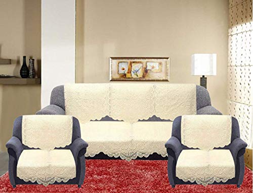 Kuber Industries Floral Sofa Cover 5 Seater|Cotton Sofa Cover 3 Seater and 2 Seater|Full Cover Set for Couch Seat|Pack of 6 (Cream)