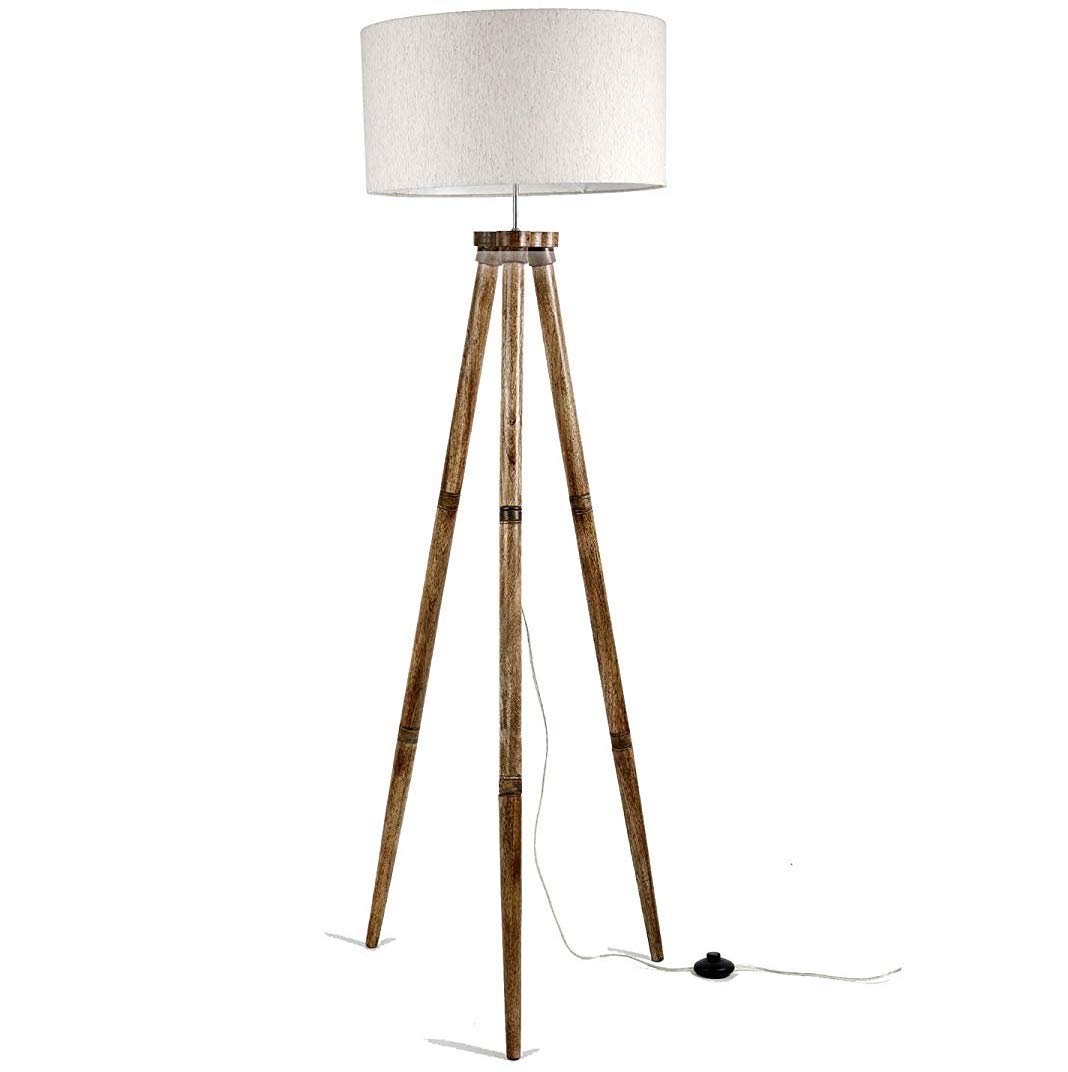 Craftter Wooden Modern Floor Lamp with Tripod Stand for Living Room Corner, Bedroom-Antique Vintage Lamp for Guest Room, Reception, Office, Pack of 1 (Off White, 5.3ft)