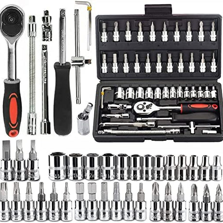 DIPDEY 46 In 1 Pcs Tool Kit & Screwdriver and Socket Set,Hand Tool Kit Wrench Set Multi Purpose Combination Tool Case Precision Socket Set,Screwdriver Car Tool Kit Set