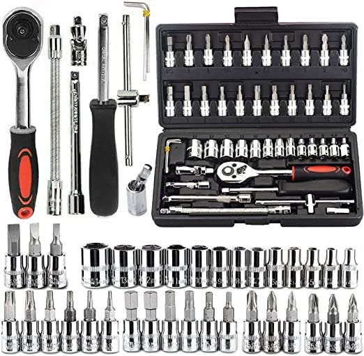 DIPDEY 46 In 1 Pcs Tool Kit & Screwdriver and Socket Set,Hand Tool Kit Wrench Set Multi Purpose Combination Tool Case Precision Socket Set,Screwdriver Car Tool Kit Set