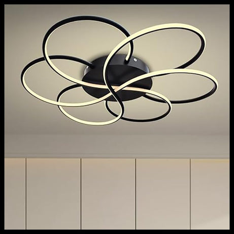 Smartway®- Chandelier for living room,modern,dining table,hall,hanging ceiling light,pendant lamp,56 watt Floret Black,Smart Voice Assist (Google, Alexa), App Control