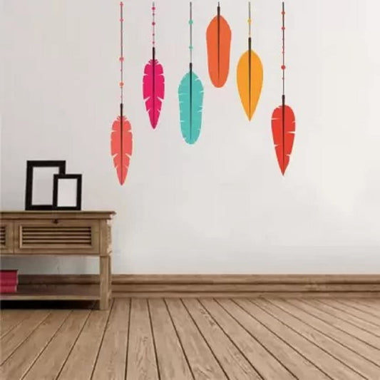 Rangoli Vinyl New Modern Art Beautiful Multicolor Feathers Large Wall Sticker Size 160Cm*70Cm, Self-Adhesive