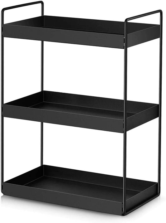 SHIOK DECOR 3-Tier Metal Bathroom Countertop Organizer Vanity Tray Cosmetic & Makeup Storage Kitchen Spice Rack Standing Shelf, Black, 12.2 X 6.7 X 16.9 Inches(3 Tier)(3 Tier), Rectangular