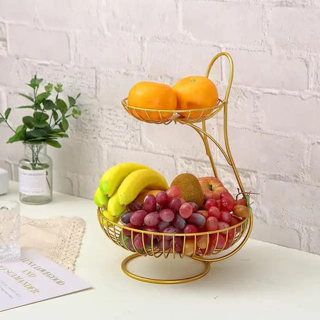 Next In Crafts Stainless Steel 2 -Tier Countertop Fruit & Vegetable Basket And Organizer For Dining Table/Kitchen (Gold), 2 kilogram