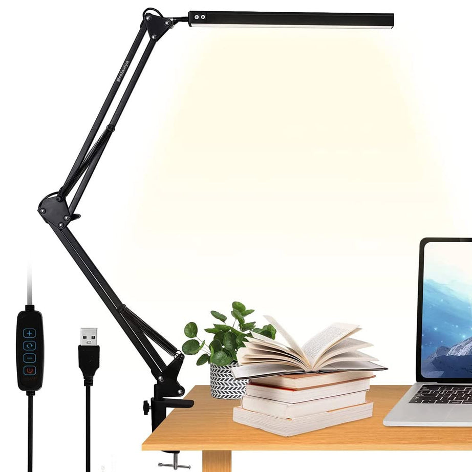 BROLAVIYA Overhead LED Desk Lamp Light with Metal arm Stand,3 Lighting Modes for Home, Office,Desktop,Bedroom,Reading,etc