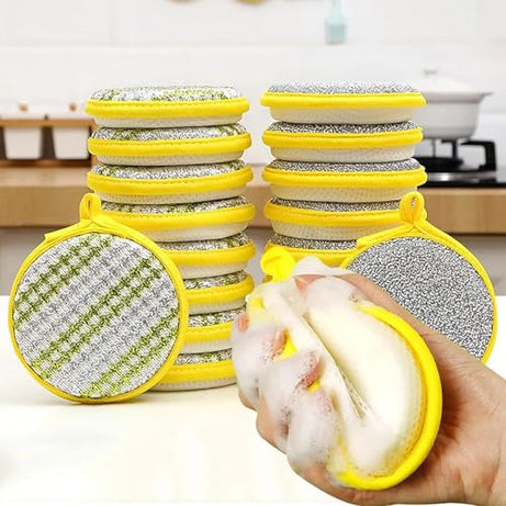 Double Layer Round 2-in-1 Premium Scrubber for Utensils Scrubber Dishwashing Scrub & Sponge for Kitchen for Cleaning Dishes and Cookware Sponge & Steel Scrubber for Utensils Pack of (20)