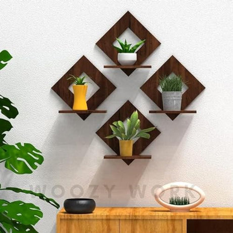 Woozy Work Solid Wooden Tree Wall Shelf Hanging Shelves Wall Art Stylish Home & Office Decor Engineered Wood Wall Storage Mounted Display Shelf Living Room (Style 3) - Engineered Wood, Brown