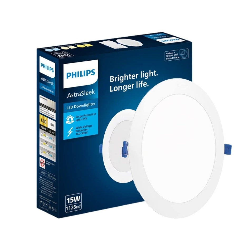 PHILIPS Astra Sleek 15-watt Round LED Downlighter | LED Ceiling Light for Home and Hall | Cut Out: 140 mm, Color: Cool Day Light, Pack of 1