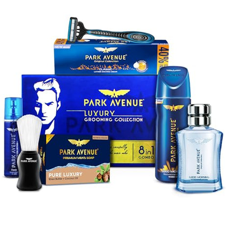 Park Avenue Luxury Grooming Collection 8 in-1 Combo Grooming Kit for Men | Gift Set for Men | Father’s Day Gift for Dad | Shaving Kit for Men | Shaving Foam | After Shave | Gift Hamper for Men, Husband, Boyfriend | Free Travel Pouch Inside