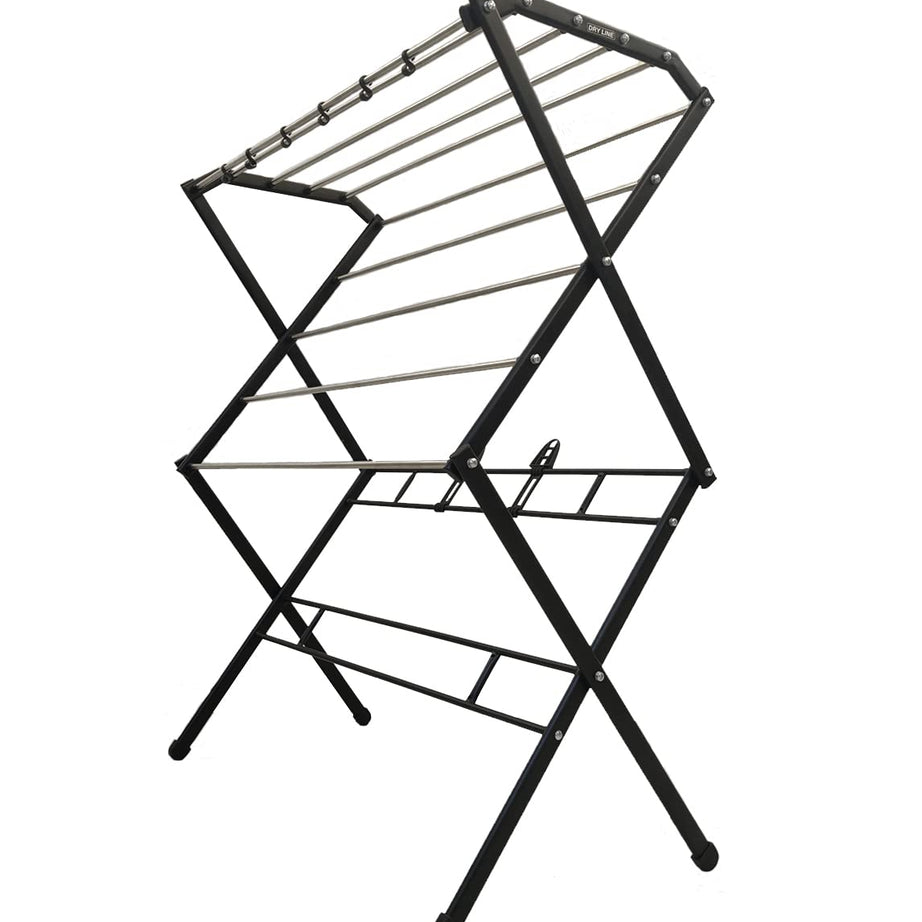 DRY LINE Cross - Folding Cloth Drying Stand Basic Cloth Dryer with Stainless Steel/Rust Proof 35 inch rods Multilayer Made in India